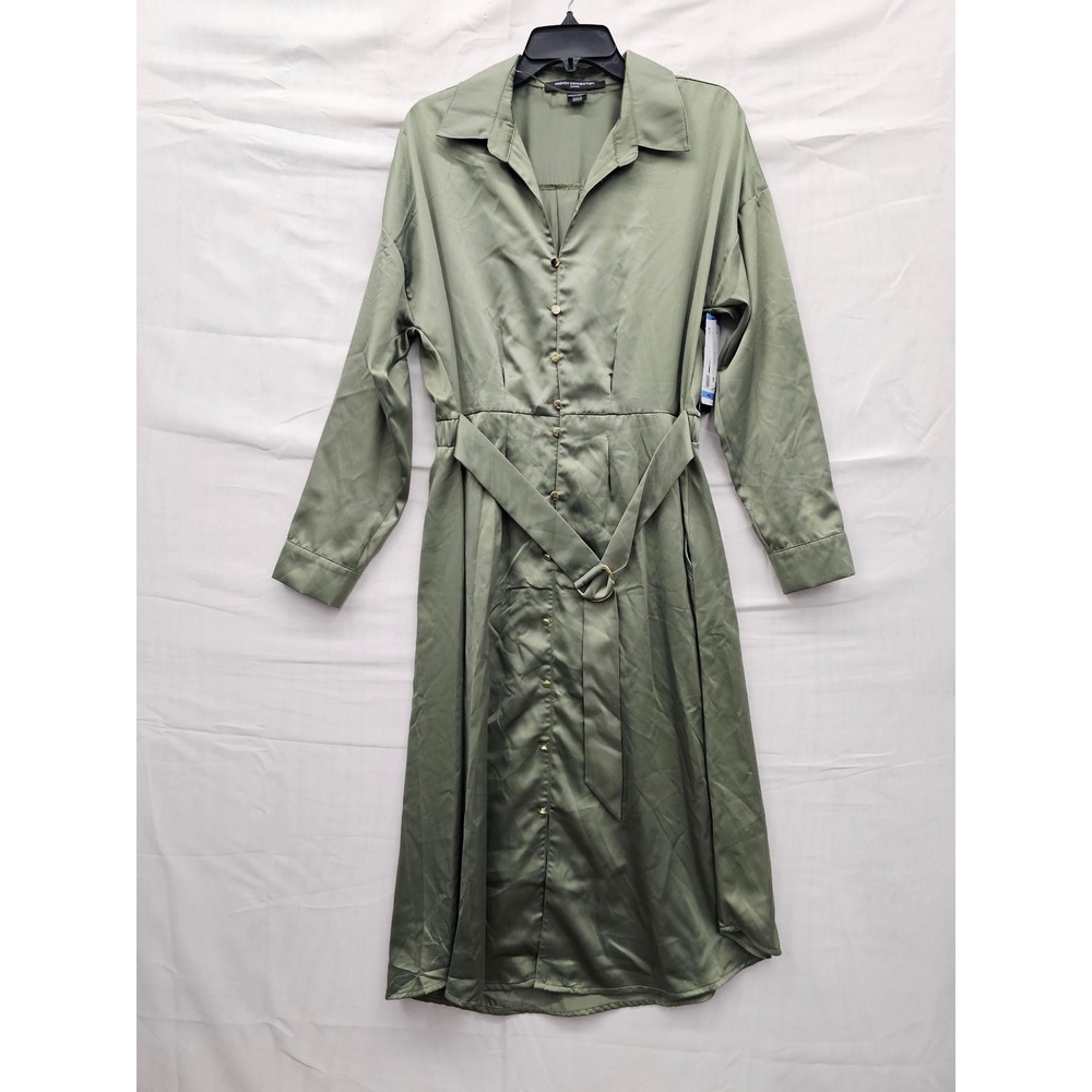 French Connection Womens Long Shirt Dress Olive Polyester Casual Size Large